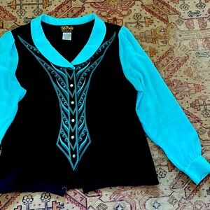 Bob Mackie Wearable Art Vintage blue embroidered button down XL